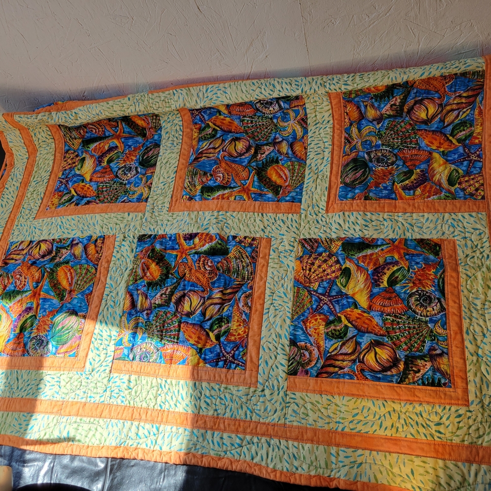 Handcrafted Carlisle Indiana Christian Church Patchwork Quilt Seashell Starfish
